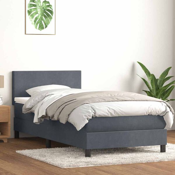 vidaXL Sommier &agrave; lattes de lit et matelas gris fonc&eacute; 90x210 cm velours