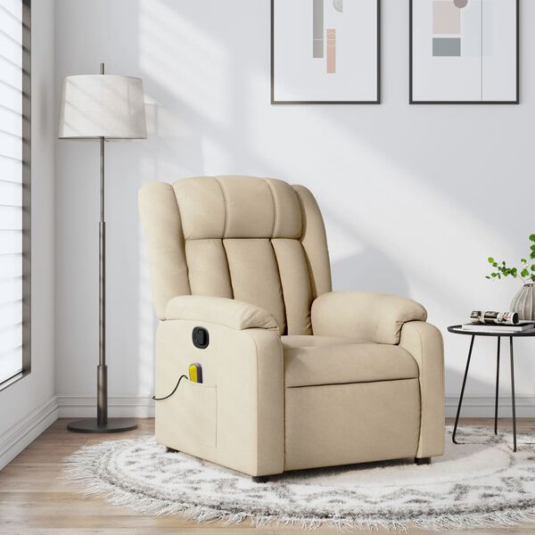 vidaXL Fauteuil inclinable de massage crème tissu