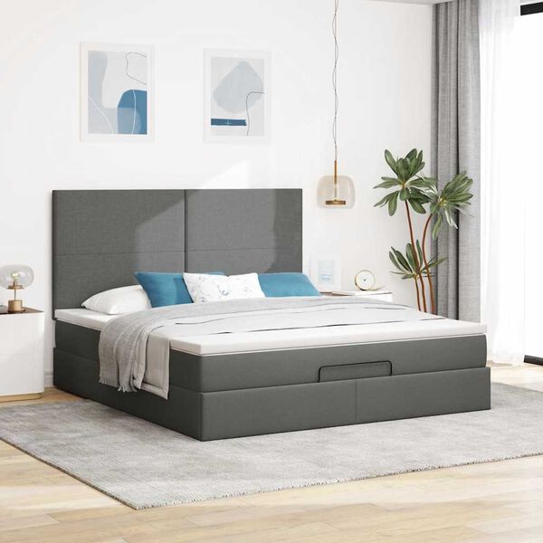 VidaXL Cadre de lit ottoman avec matelas gris fonc&eacute; 160x200cm tissu