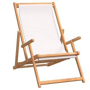 vidaXL Chaise de plage pliable Bois de teck solide Cr&egrave;me