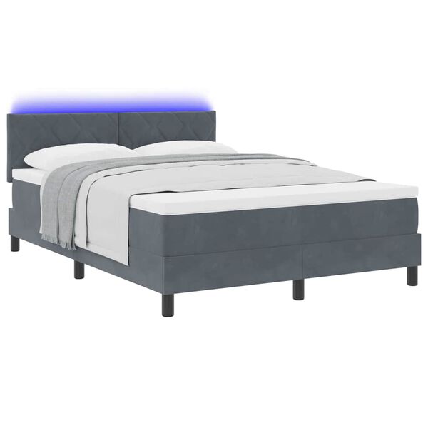 vidaXL Lit &agrave; ressort LED avec matelas Gris fonc&eacute; 140 x 200 cm Velours