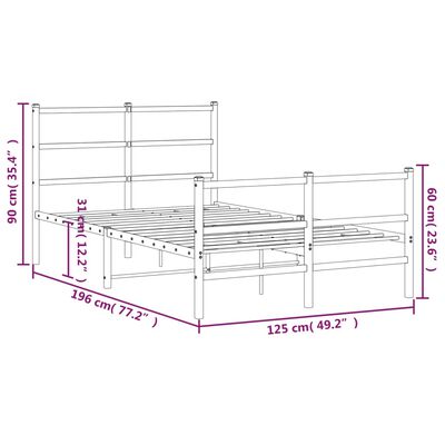 vidaXL Cadre de lit métal sans matelas avec pied de lit noir 120x190cm