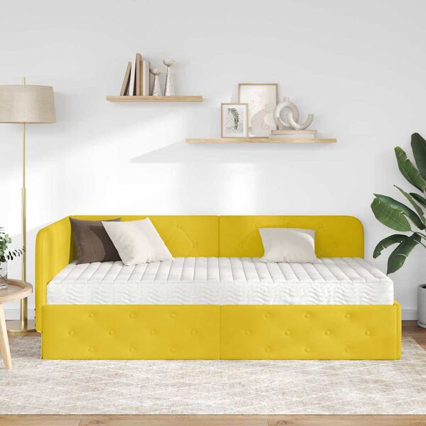 vidaXL Cadre de lit d'angle avec matelas Jaune 100 x 200 cm Velours
