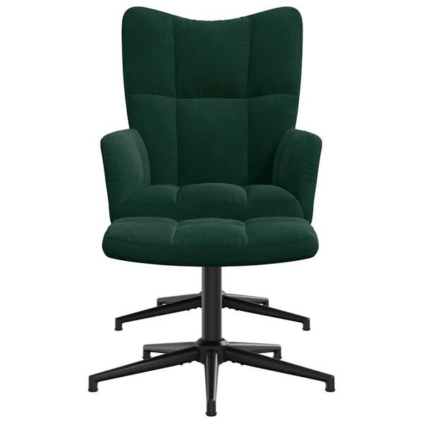 vidaXL Chaise de relaxation avec tabouret Vert foncé Velours