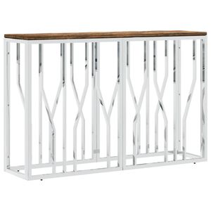 vidaXL Table console acier inoxydable et bois massif de r&eacute;cup&eacute;ration