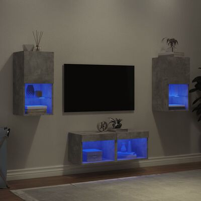 vidaXL Meuble TV muraux 4 pcs avec lumières LED gris béton