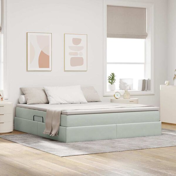 vidaXL Lit avec rangement et matelas Gris clair 160 x 200 cm Velours