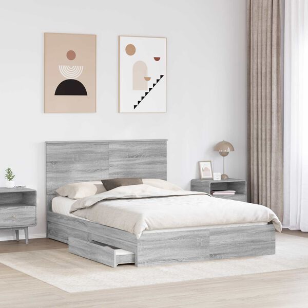 vidaXL Lit de Rangement Gris Sonoma 150 x 200 cm Bois d'ingénierie