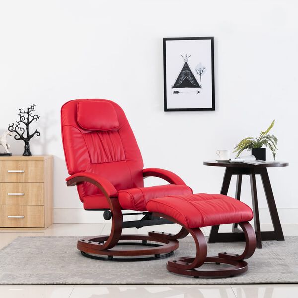 vidaXL Fauteuil inclinable avec repose-pied rouge similicuir