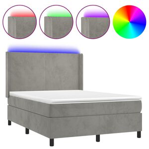 vidaXL Sommier &agrave; lattes de lit matelas et LED Gris clair 140x190 cm