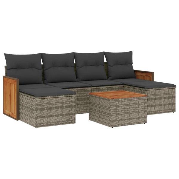 vidaXL Salon de jardin avec coussins 7 pcs gris r&eacute;sine tress&eacute;e