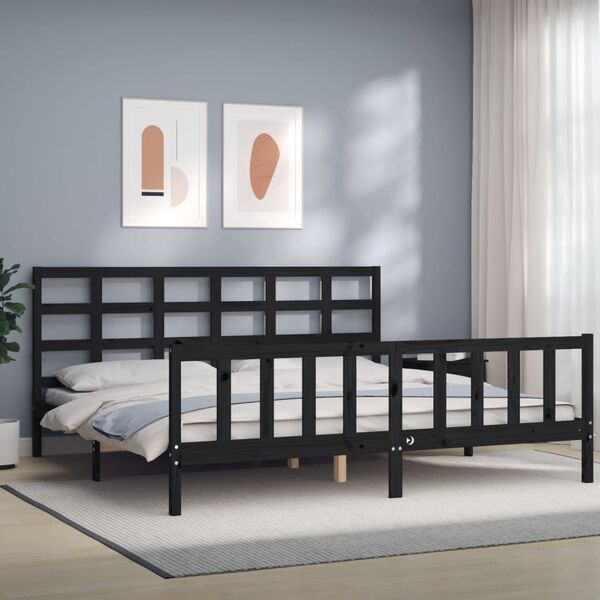 vidaXL Cadre de lit sans matelas noir 200x200 cm bois massif de pin