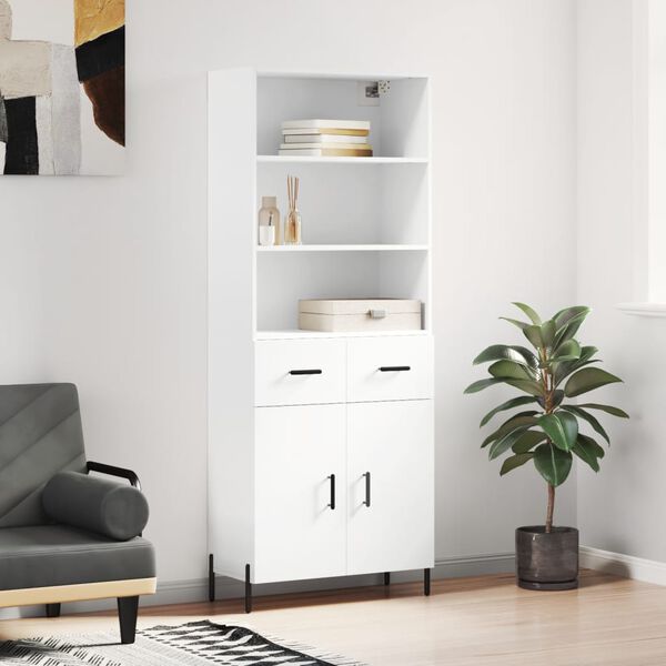 vidaXL Buffet haut Blanc 69,5x34x180 cm Bois d'ing&eacute;nierie