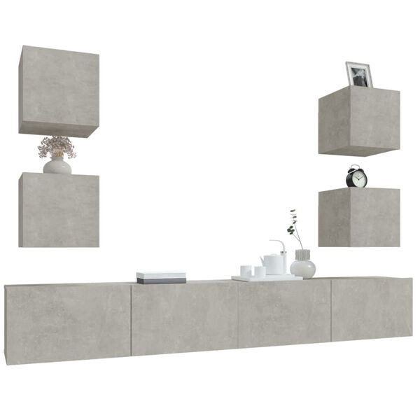 vidaXL Ensemble de meubles TV 6 pcs Gris b&eacute;ton Bois d'ing&eacute;nierie
