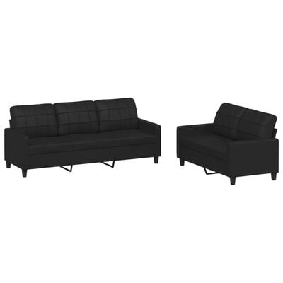 vidaXL Ensemble de canapés 2 pcs avec coussins Noir Similicuir