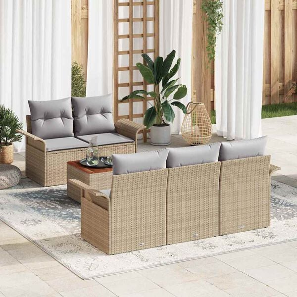 vidaXL Ensemble de canap&eacute; de jardin avec coussin 6 pcs Beige polyrotin