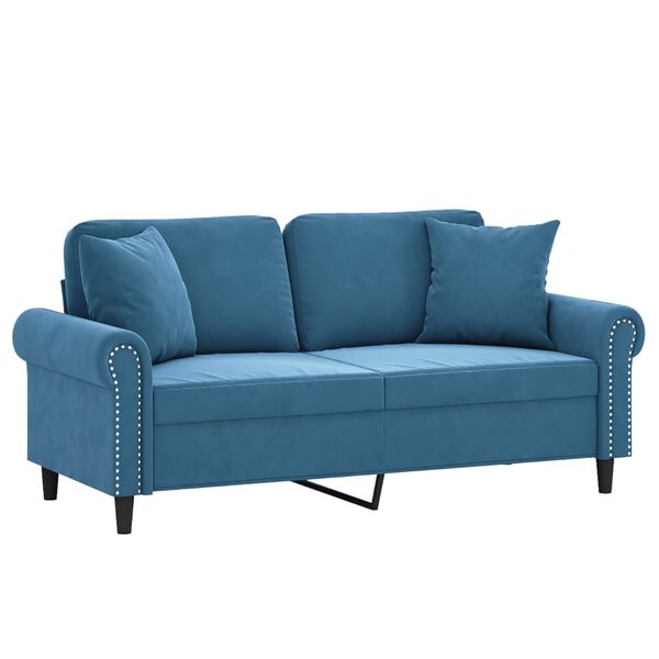 vidaXL Canap&eacute; 2 places avec oreillers d&eacute;coratifs bleu 140 cm velours