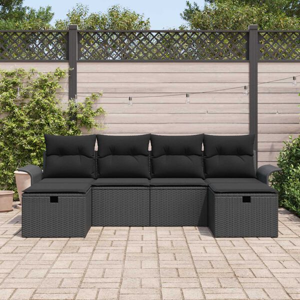 vidaXL Ensemble de canap&eacute; de jardin avec coussin 6 pcs Noir polyrotin