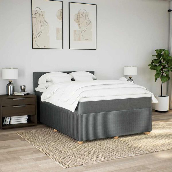 vidaXL Sommier &agrave; lattes de lit avec matelas Gris fonc&eacute; 140x200cm Tissu