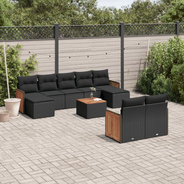 vidaXL Salon de jardin 10 pcs avec coussins noir r&eacute;sine tress&eacute;e