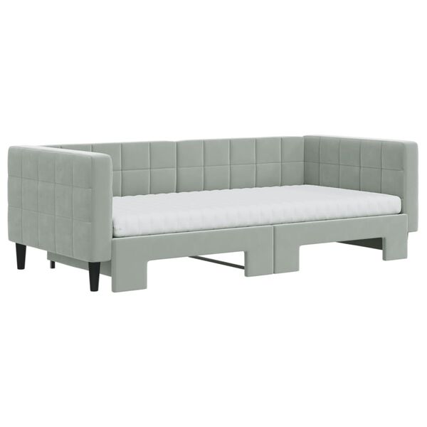 vidaXL Lit de jour avec gigogne et matelas gris clair 90x190cm velours