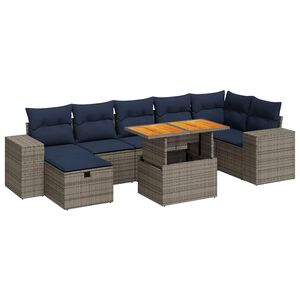 vidaXL Salon de jardin 8pcs avec coussins marron r&eacute;sine tress&eacute;e acacia