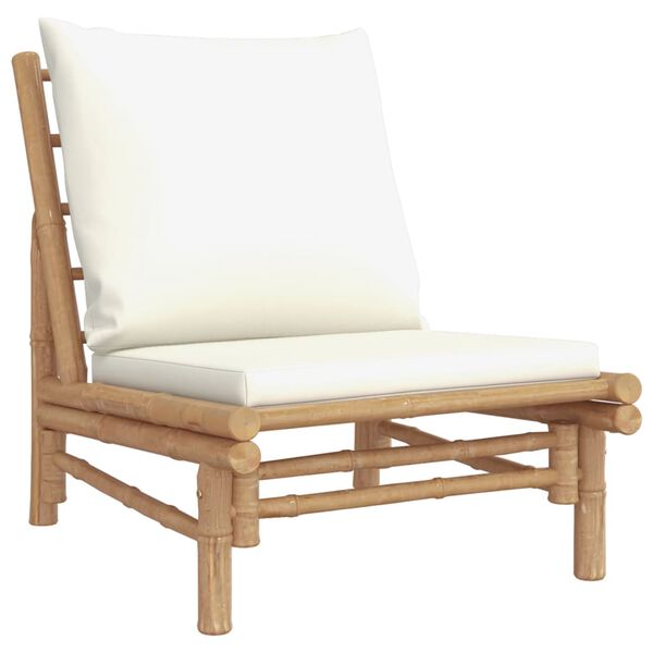 vidaXL Chaises de jardin lot de 2 avec coussins blanc crème bambou