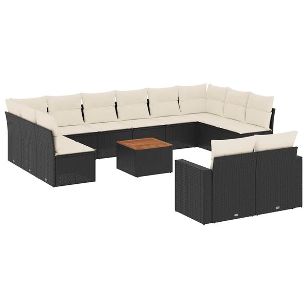 vidaXL Salon de jardin avec coussins 13 pcs noir r&eacute;sine tress&eacute;e