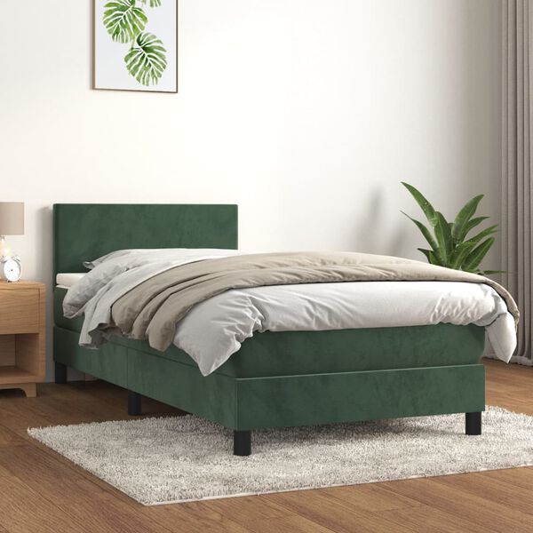 vidaXL Sommier &agrave; lattes de lit et matelas Vert fonc&eacute; 80x200 cm Velours