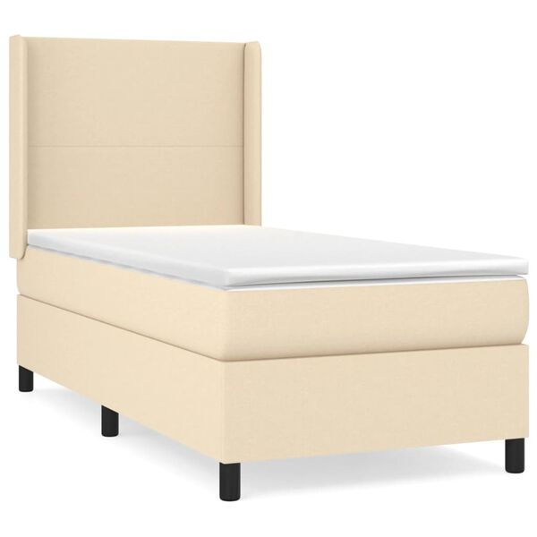 vidaXL Sommier &agrave; lattes de lit avec matelas Cr&egrave;me 100x200 cm Tissu