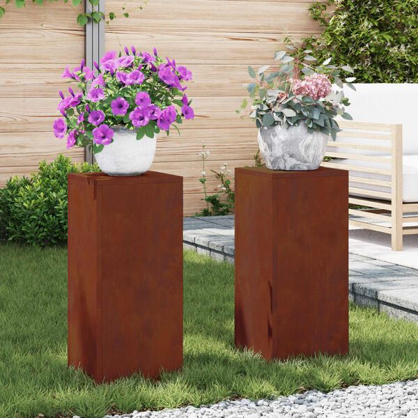 vidaXL Support de Plante 2 pcs Rouill&eacute; 24 x 24 x 55 cm Acier patin&eacute;