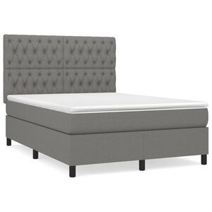 vidaXL Sommier &agrave; lattes de lit avec matelas Gris fonc&eacute; 140x200cm Tissu