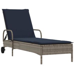 vidaXL Chaise longue &agrave; roulettes avec coussin gris r&eacute;sine tress&eacute;e