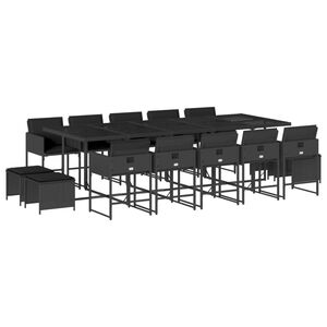vidaXL Ensemble &agrave; manger de jardin 15 pcs coussins noir r&eacute;sine tress&eacute;e