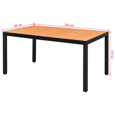 vidaXL Table de jardin Marron 150 x 90 x 74 cm Aluminium et WPC