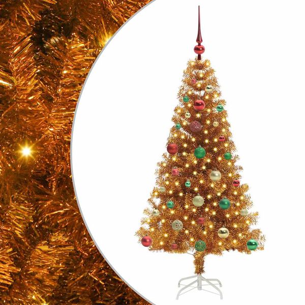 vidaXL Sapin de No&euml;l avec 150 LED avec support Dor&eacute; 150 cm PET
