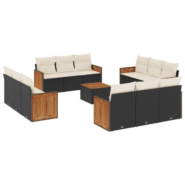 vidaXL Salon de jardin avec coussins 13 pcs noir r&eacute;sine tress&eacute;e