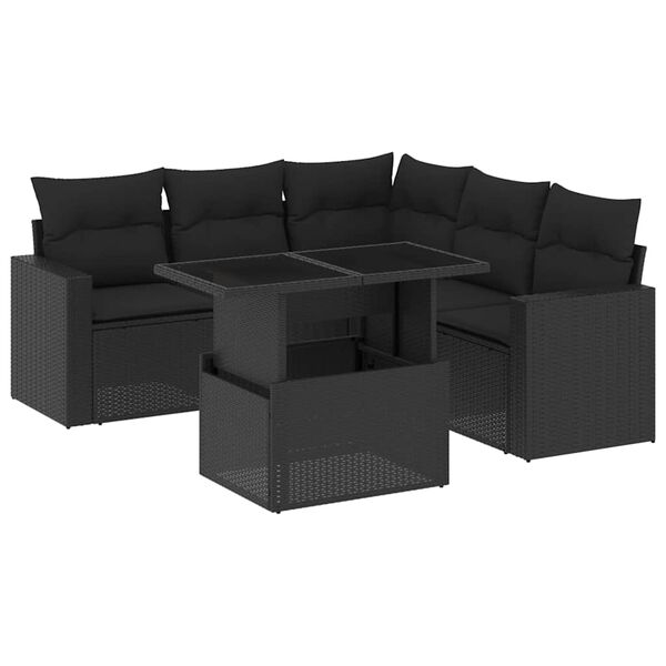 vidaXL Salon de jardin 6 pcs avec coussins noir r&eacute;sine tress&eacute;e