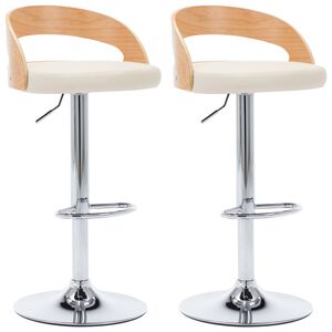 vidaXL Tabourets de bar lot de 2 cr&egrave;me similicuir et bois courb&eacute;
