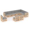 vidaXL Salon de jardin 10 pcs avec coussins Bois de pin massif
