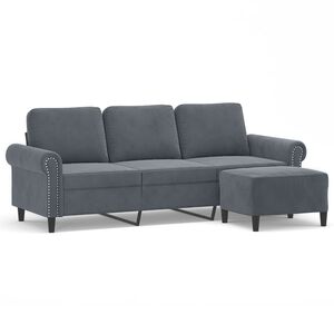 vidaXL Canap&eacute; &agrave; 3 places avec repose-pieds Gris fonc&eacute; 180 cm Velours