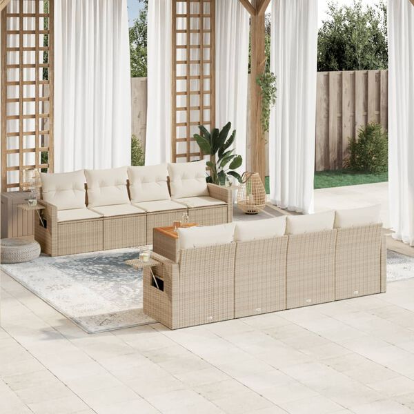 vidaXL Salon de jardin avec coussins 9 pcs beige r&eacute;sine tress&eacute;e