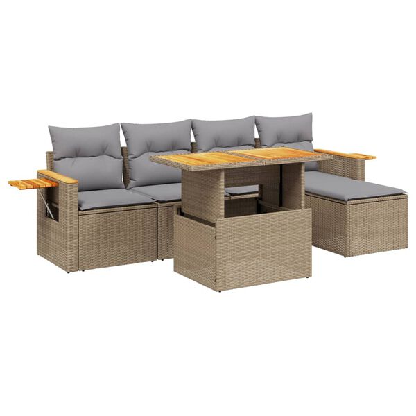 vidaXL Salon de jardin avec coussins 6 pcs beige r&eacute;sine tress&eacute;e