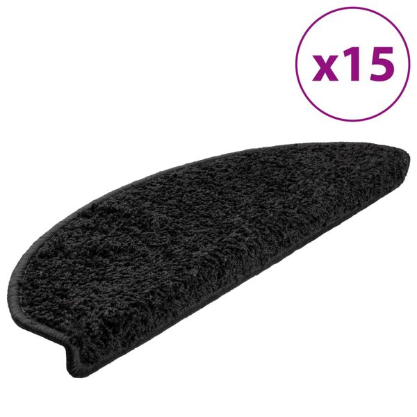 vidaXL Tapis d'escalier 15 pi&egrave;ces 65 x 21 x 4 cm Noir Demi-rond Grand