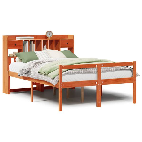 vidaXL Lit biblioth&egrave;que sans matelas cire marron 140x190 cm pin massif