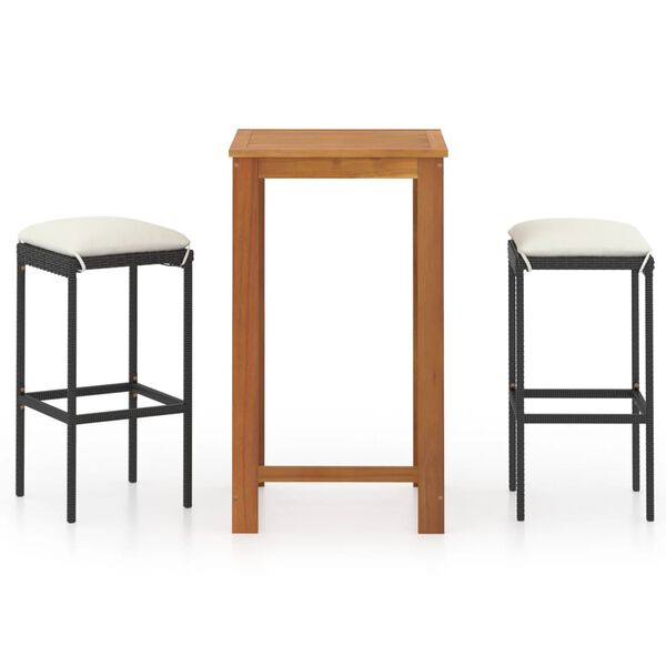 vidaXL Ensemble de bar de jardin avec coussins 3 pcs Noir