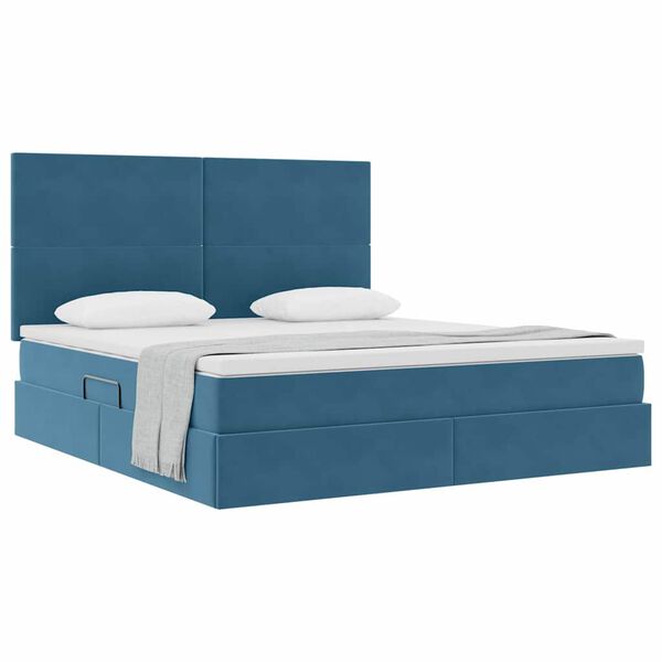 vidaXL Lit avec rangement et matelas Bleu fonc&eacute; 180 x 200 cm Velours