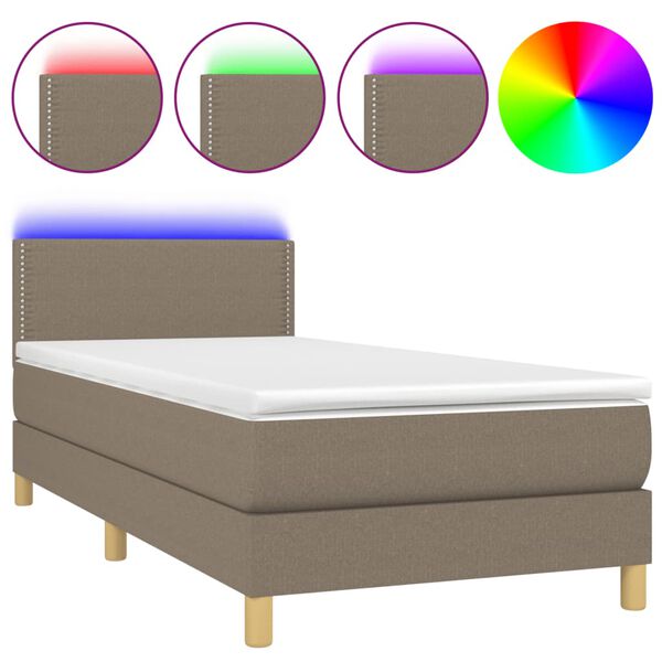 vidaXL Sommier &agrave; lattes de lit avec matelas LED Taupe 90x200 cm Tissu