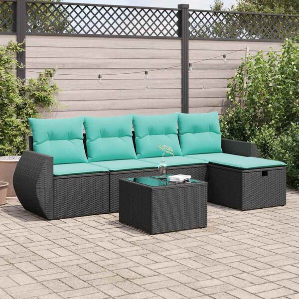 vidaXL Salon de jardin 6 pcs avec coussins noir r&eacute;sine tress&eacute;e