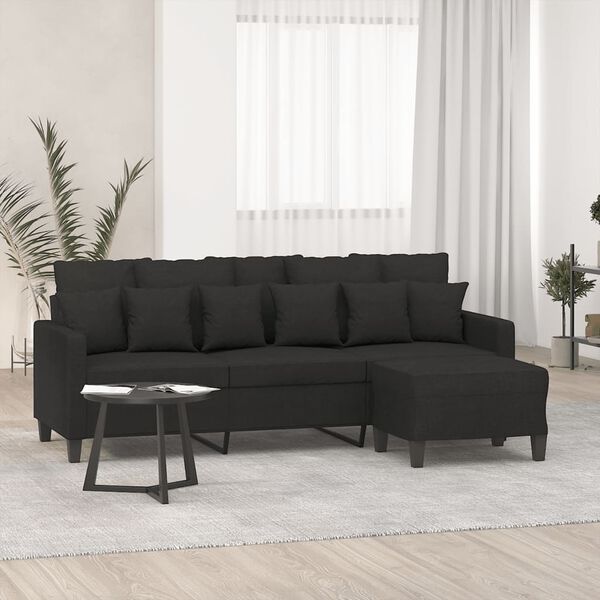 vidaXL Canapé à 3 places avec repose-pieds Noir 180 cm Tissu